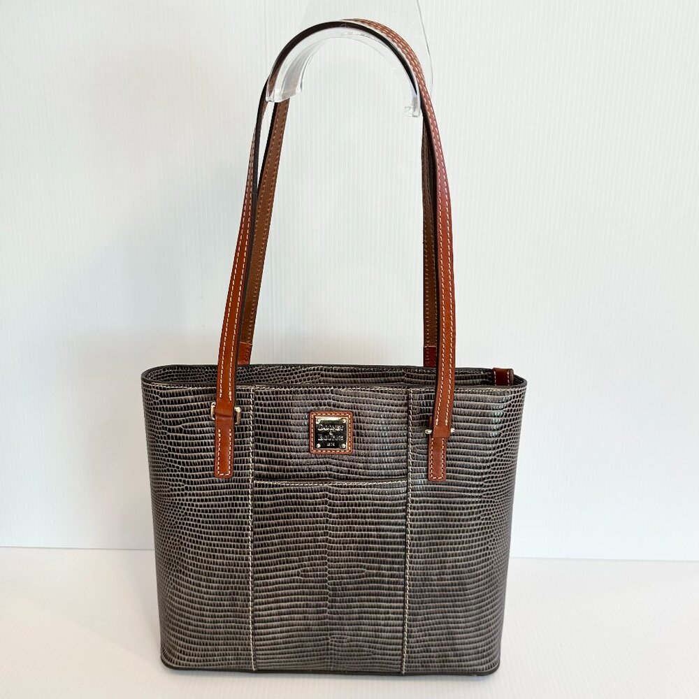 Dooney & Bourke Lexington Tote Grey Lizard Embossed Leather - EUC